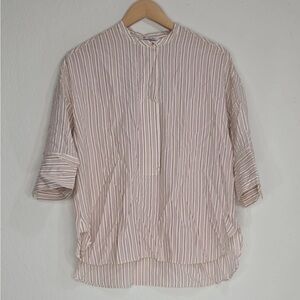 Loro Piana Silk Striped Mandarin Collar Blouse Size S Womens